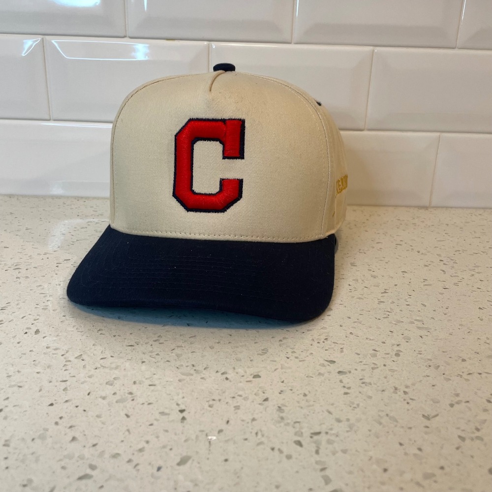 Cleveland Guardians Fatherhood Snapback Hat Tan Navy Blue RedAdjustable